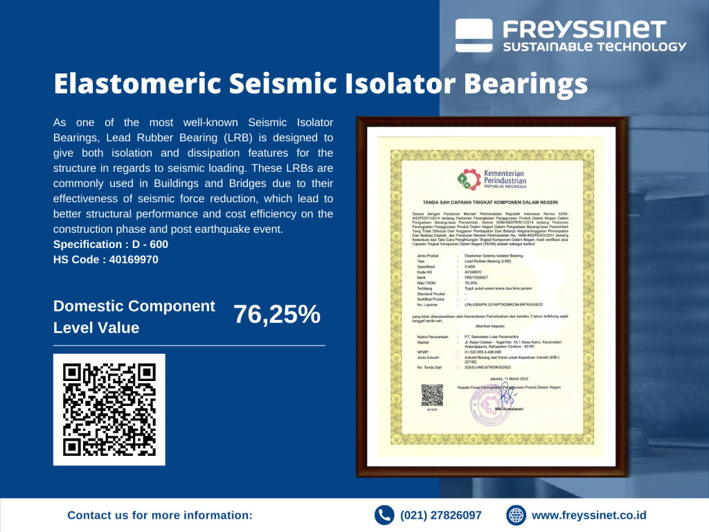 Freyssinet telah mendapatkan sertifikasi Tingkat Komponen Dalam Negeri (TKDN) - Lead Rubber Bearing